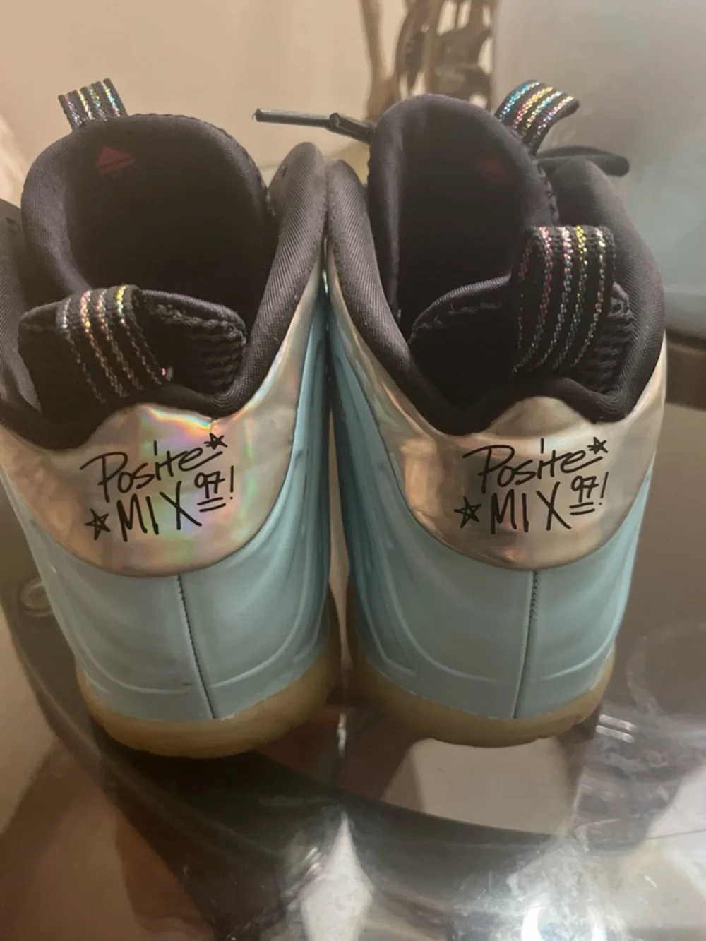 Nike Kids Light Blue Foamposite Sneakers with Black Accents